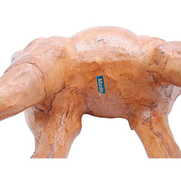 Leather Wrapped Camel Figurine 14" Dromedary Statue 1970s Vintage Brown Detailed - Picture 7 of 12